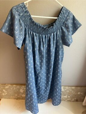 Soprano Blue Off-the-Shoulder Smocked Dress